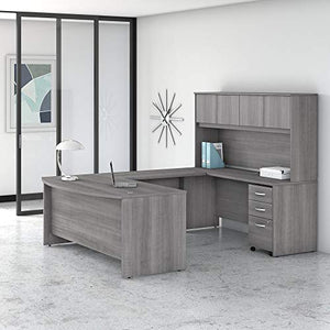 Bush Business Furniture Studio C U Shaped Desk with Hutch, Mobile File Cabinet - Platinum Gray, 72W x 36D