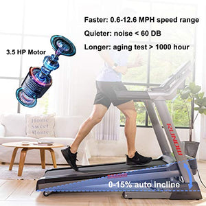 RUNOW 6631CA Folding Treadmill for Home with Auto Incline, Bluetooth Speaker, Large LCD Display Console, Electric Running and Walking Machine with 40 Programs, 3.5HP Foldable Treadmill