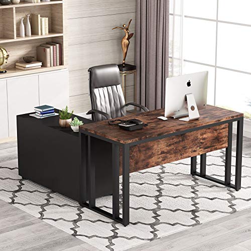 Tribesigns L-Shaped Computer Desk, 55 inch Large Executive Office Desk Business Furniture with 40 inch 2 Drawer Lateral Mobile File Cabinet Printer Stand, Letter Size for Home Office(Rustic)