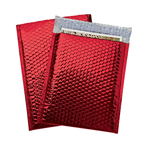 Aviditi Metallic Self-Seal Bubble Mailers, 9" x 11 1/2", Red, Pack of 100, Grab Attention When Mailing and Shipping.