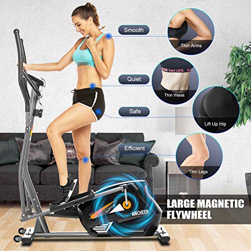 ANCHEER Elliptical Machine, Elliptical Trainer with APP Connected, 390 Weight Capacity & Large Multi-Function LCD Display for Walking Home & Office Cardio Exercise