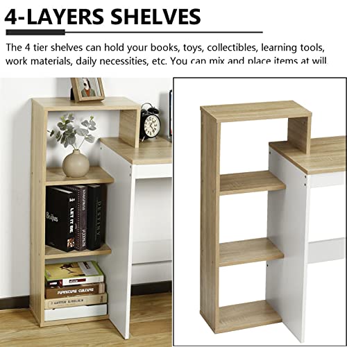 BinOxy Computer Desk 110cm with 4 Layer Storage Shelf - Modern Home Office Furniture
