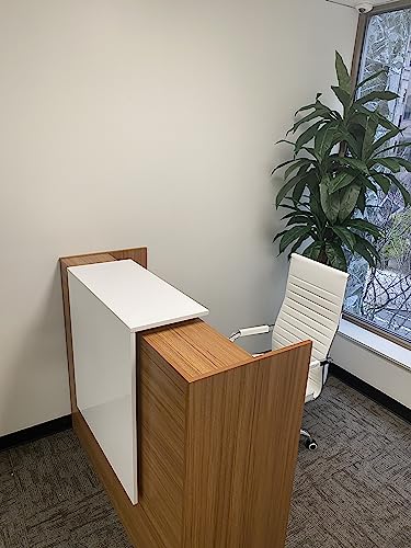UGOS Modern Reception Desk 53" with Transaction Countertop - Teak and White