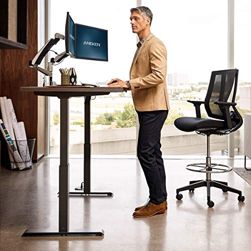 Aneken Electric Adjustable Height Standing Desk, 48 x 24 Inches Wooden Splice Tabletop, Autonomous Smart Home Office Sit Stand Up Desk Suitable for Working & Writing, Black Computer Workstation