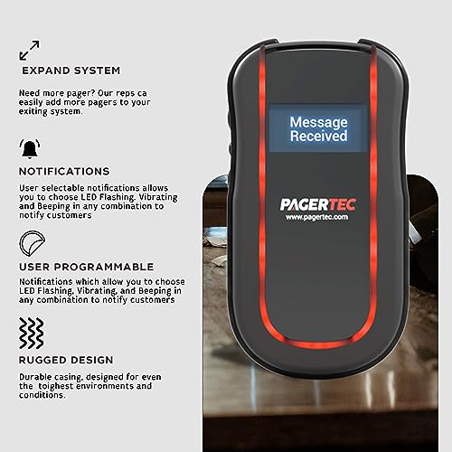 PagerTec Wireless Paging System for Restaurants, Hospitals, Offices & Hotels - Set of 6 Long Range Pagers