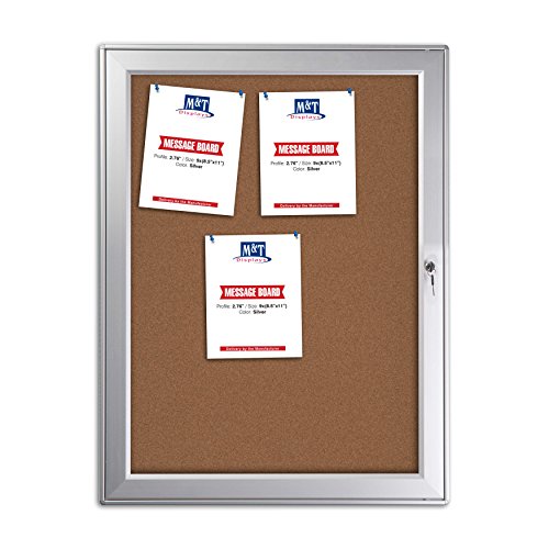 Premium Cork Bulletin Board for Outdoor Use with Locking Door 9 X (8-1/2" X 11") Silver Aluminum, Weatherproof