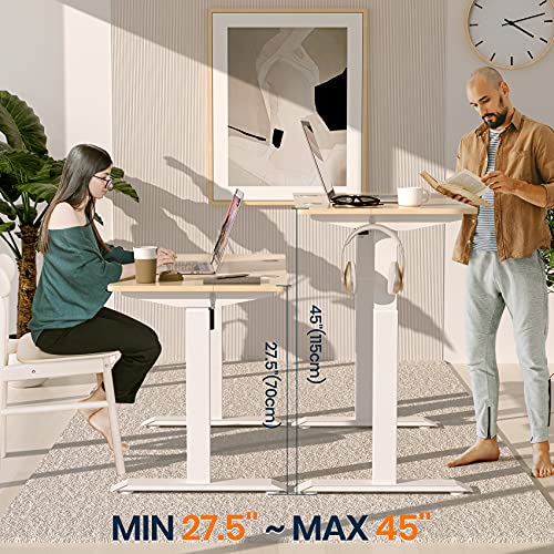 Electric Adjustable Height Standing Desks for Home Office, 48 x 24 Inches Splice Board, Sit Stand Computer Desk, White Frame/Oak Top