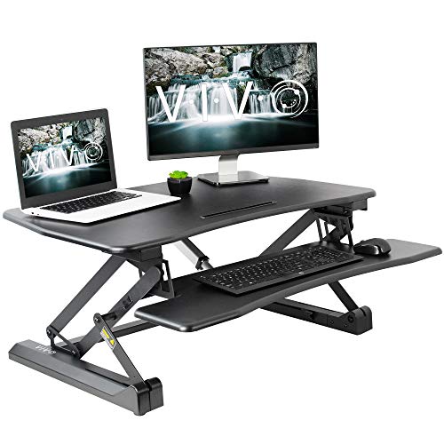 VIVO Black Electric Height Adjustable 36 inch Standing Desk Converter, Sit Stand Tabletop Dual Monitor and Laptop Riser Workstation, DESK-V000EB
