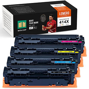 LemeroSuperx (with CHIP) Remanufactured Toner Cartridge Replacement for HP 414X 414A W2020X W2021X Work for Color Laserjet Pro MFP m479fdw m454dw m454dn m479fdn (Black Cyan Magenta Yellow, 4 Pack)