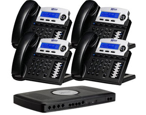 X16, Small Office Phone System with 4 Charcoal X16 Telephones - Auto Attendant, Voicemail, Caller ID, Paging & Intercom
