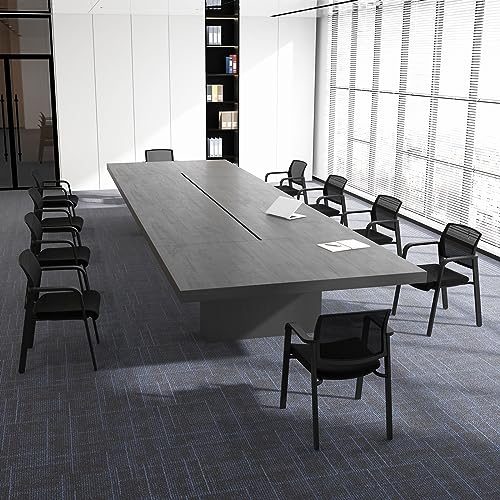 Tangkula Set of 8 Stackable Conference Room Chairs with Upholstered Seat, Mesh Backrest & Armrests - Black