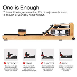 Rowing Machine Wood Water Rower with Bluetooth Monitor for Home Gyms Indoor Training Use Training Equipment Sports Exercise (Including an Automatic Pump)