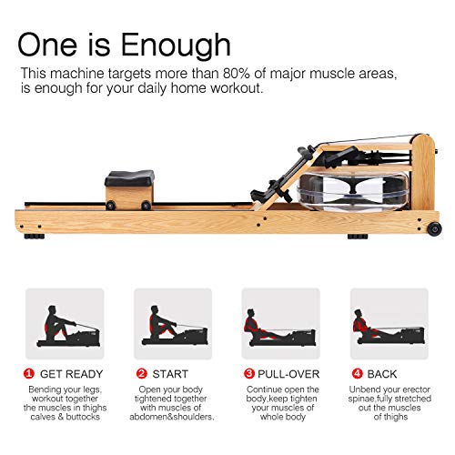 Rowing Machine Wood Water Rower with Bluetooth Monitor for Home Gyms Indoor Training Use Training Equipment Sports Exercise (Including an Automatic Pump)