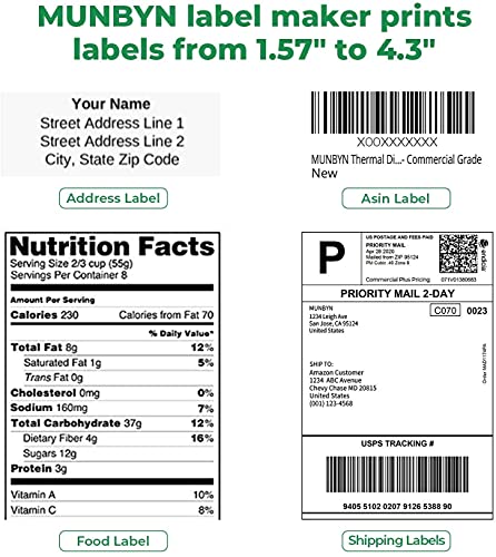 MUNBYN Label Printer with Pack of 500 Label Paper, Paper Holder, Thermal Printer for Barcodes-Labels Labeling, Compatible with UPS, FedEx, Amazon, Ebay, Etsy, Shopify, etc