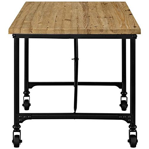 Modway Raise Industrial Farmhouse Pine Wood and Steel Industrial Office Desk In Brown