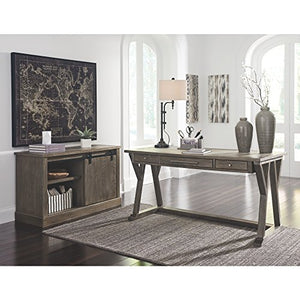 Ashley Furniture Signature Design - Luxenford Large Home Office Desk - Casual - 3 Drawers/Faux Bluestone Inset Top - Grayish Brown Finish - Brushed Nickel Hardware