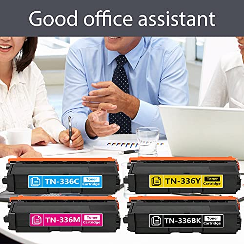 4 Pack (1BK+1C+1M+1Y) Compatible TN-336 TN336 Toner Cartridge Replacement for Brother HL-L8250CDN L9200CDW/CDWT L8350CDW/CDWT MFC-9460CDN L9550CDW L8650CDW DCP-9050CDN 9055CDN Printer (High Yield)
