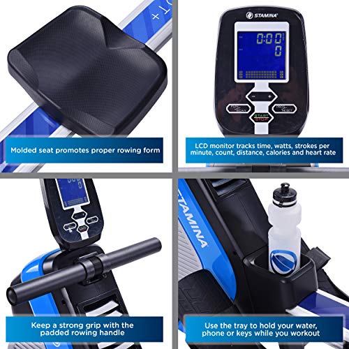 Stamina DT Plus Rowing Machine 1409 / Includes Two Online Expert-Guided On Demand Workouts/Stream from Any Device