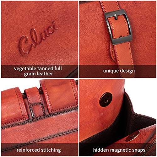 Womens Backpack Purse Vegetable Tanned Full Grain Leather 15.6 Inch Laptop Travel Business Vintage Large Shoulder Bag Reddish Brown