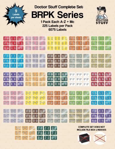 Doctor Stuff - Alphabet Letters for File Folders, 1 Pack Each A-Z Plus Mc, 6075 Labels, NO File Box or Indexes, Barkley/Sycom FABKM - BRAM Series Compatible Alpha Stickers, 1" x 1-1/2", 27 Packages