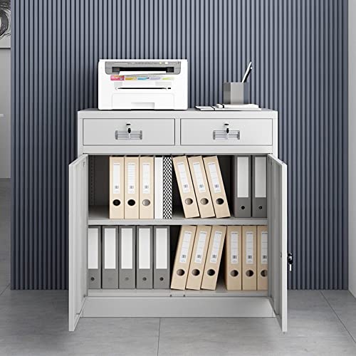 KIZQYN Metal 2-Drawer Lateral File Cabinet, White, 33.4" L×35.4" H×15.3" D