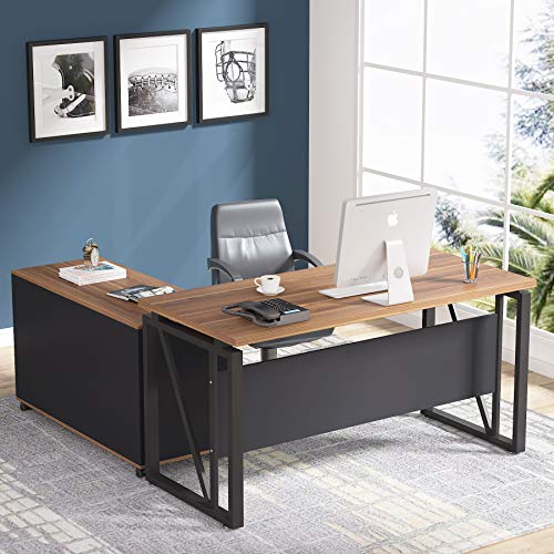Tribesigns L-Shaped Computer Desk, 55 inches Executive Desk with lateral File Cabinet, Gaming Desk Business Furniture with Drawers and Storage Shelves, Rustic Home Office Table