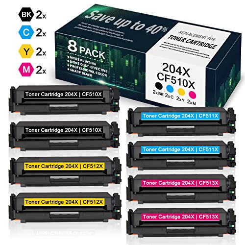8 Pack(2BK/2C/2Y/2M) High Yield Color Pro M154a M154nw MFP M180n M181fw M181fdw M180nw Printer Toner Compatible for HP 204X | CF510X CF511X CF512X CF513X Toner Cartridge - by VaserInk