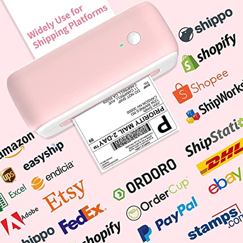 Phomemo Thermal Label Printer, with Label Holder and Pack of 250 4x6 Roll Labels, Pink Direct USB Thermal 4×6 Shipping Label Printer Maker, PM-246s Series