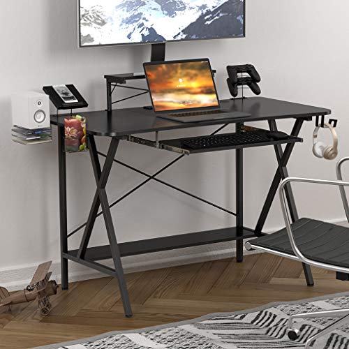 XYYSSM 47" Gaming Table E-Sports Computer Desk Home Office Workstation with USB Cup Holder Headphone Hook Black
