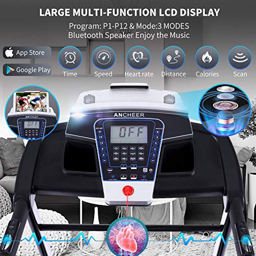 3.25HP Folding Treadmill, Electric Automatic Incline Treadmill, Easy Assembly Fitness Motorized Running Jogging Machine with APP Control (Black)