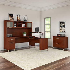 Bush Furniture Somerset 72W Sit to Stand L Shaped Desk with Hutch and File Cabinet