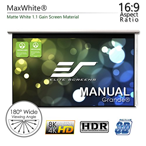 Elite Screens Manual Grande B Series, 180" 16:9, Pull Down Manual Projector/Projection Screen, Office/Home/Movie Theater/Presentation, 8K / 4K Ultra 3D HD Ready, 2-Year Warranty, M180XWHB-G