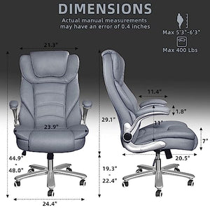 Sucrever Executive Office Chair Set of 4 - Big and Tall 400lbs Wide Seat, High Back Leather Lumbar Support, Grey