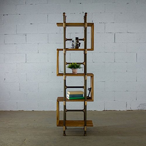 FURNITURE PIPELINE Tucson Modern Industrial Etagere Solid Wood Free Standing Storage Shelves Display Bookcase (Light Brown Stained Wood)
