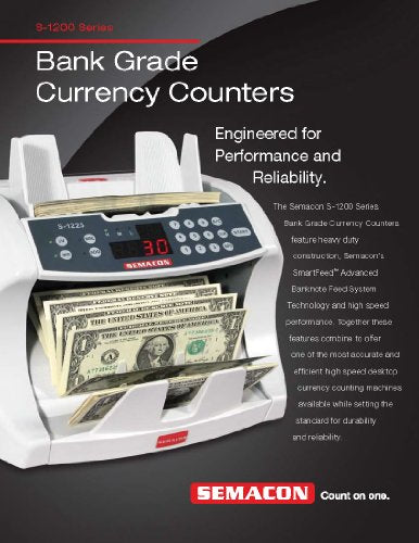 Semacon S-1200 High-Speed Bank Grade Currency Counter for Medium to Very High Level Usage Volumes, 3 Speed Settings and Batch Stop Setting, 800/1200/1600 Notes per Minute Counting Speed, 1-999 Range