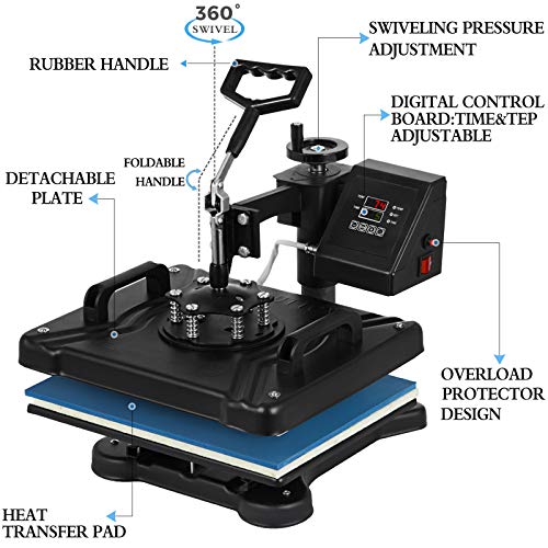 Mophorn Heat Press Machine 12x15 inch 5in1 T-Shirt Heat Press and Vinyl Cutter 53 inch Plotter Machine 1350mm Paper Feed Vinyl Cutter Plotter