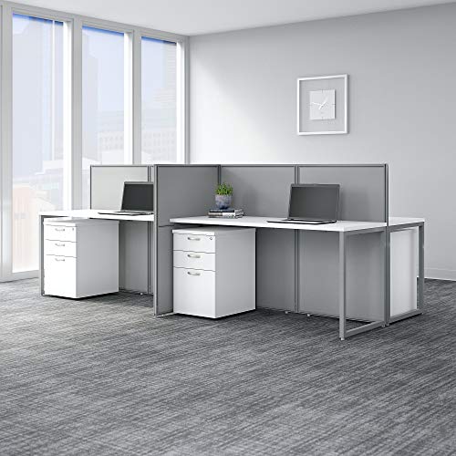 Bush Business Furniture Easy Office 4 Person Cubicle Desk with File Cabinets, 60W x 45H, Pure White