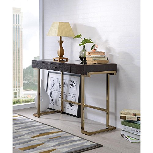 Major-Q Modern Home Office Furniture Espresso PU & Champagne Writing Desk with Drawer (7092336)