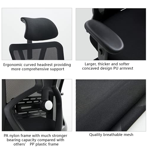 Ticova Ergonomic Office Chair - High Back Desk Chair with Adjustable Lumbar Support & Thick Seat Cushion - 130°Reclining & Rocking Mesh Computer Chair with Adjustable Headrest, Armrest