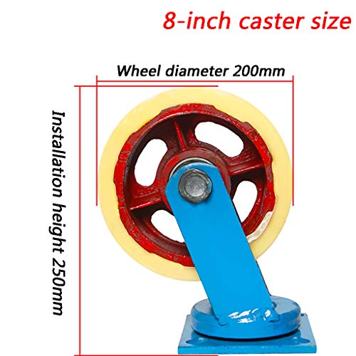 Heavy Duty Universal Caster Set - 8", 10", 12" - Cast Iron Core, Nylon Rim, Brake
