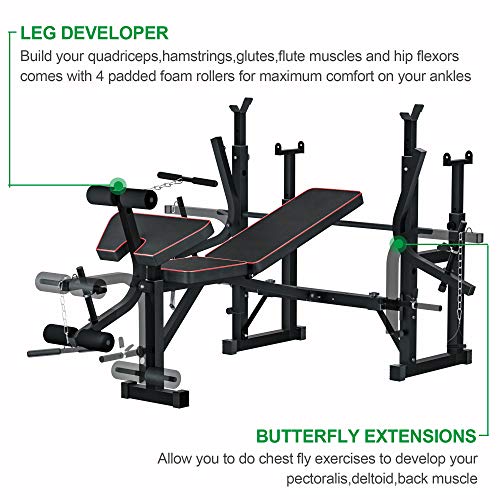 Adjustable MultiFunction Foldable Weight Bench and Fitness Barbell Rack Commercial Weight Lifting Support w/Leg Developer Arm Training Equipment Home Gym Full-Body Strength Workout Exercise