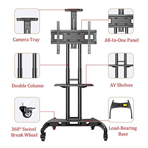 YokIma Universal Flat Screen TV Stand Cart - Heavy Duty Rolling TV Cart for 32-65 Inch Screens