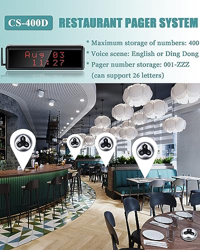 WNKRUN Restaurant Pager System with 1 Number Display Host/20 3-Key Call Buttons/3 Watch Pagers