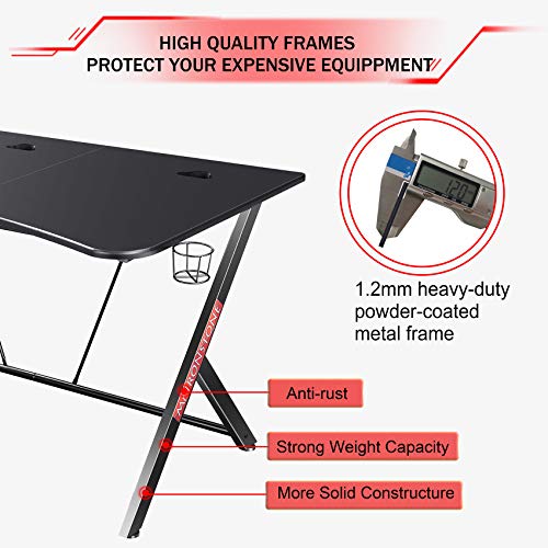 Mr IRONSTONE Large Gaming Desk 63" W x 32" D Home Office Computer Table, Black Gamer Workstation with Cup Holder, Headphone Hook and 3 Cable Management Holes