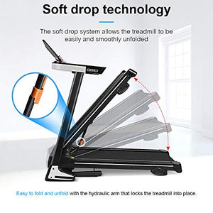 ONETWOFIT Folding Electric Treadmill, 2.0HP Motor, 1km/h - 12.8km/h, Automatically add lubricating Oil, Soft Drop System, Running Surface 48x16 inch, Ideal for Home/Office