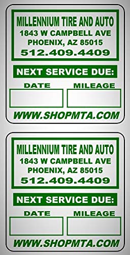 Quality Synthetic Custom Oil Change Reminder Stickers With Fade Resistant Ink and Easy Peel Off. Ideal for Handwriting. White Background Optional Stock Logos to Choose From (5000 Quantity, Blue)