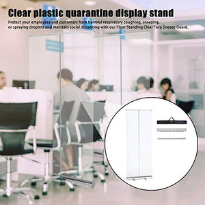 AOUSTHOP Floor Standing Sneeze Guard(4 Pack), Pull-Out Banner Clear Screen Shield,Full Tarp Portable Banner with Wide Base for Office, Stores, Restaurant Classroom