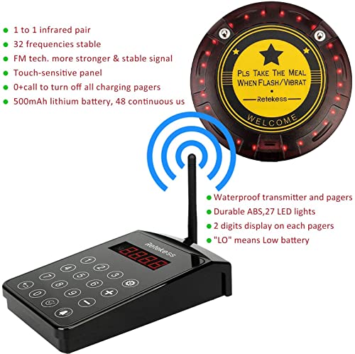 Retekess TD103 Restaurant Pager Coaster System 1000M Long Range Out of Range Alarm 10 Pagers for Warehouse Hotel Community