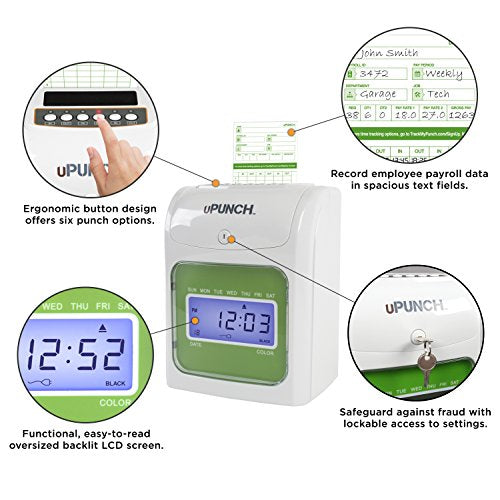 uPunch Starter Time Clock Bundle with 100-Cards, 1 Time Card Rack, 1 Ribbon & 2 Keys (HN1500)