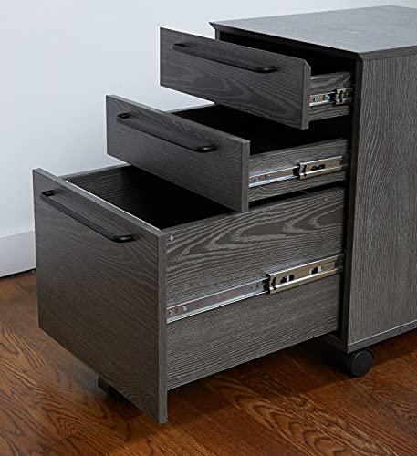 Unique Furniture Alaida 3-Drawer Mobile Vertical File Cabinet with Locking Caster, Full Extension Slides, Soft Close - Grey
